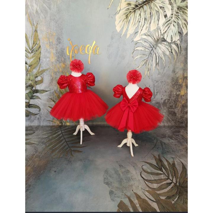 Red Sequin Flower Girl Dress, Fancy, Baby  Frock, Toddler Dress, Kids Party Cloth, Baby Girl Birthday Outfit ( Fabric Net, Sequin, ) ( Size Newborn To 3 Years)