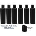 Black Empty Plastic Push Bottles 100ml ( Pack of 6 ) – Lotion Refill Bottle / Empty Plastic Bottles for Shampoo / Empty Oil Bottles / Press Bottle Flip Top. 