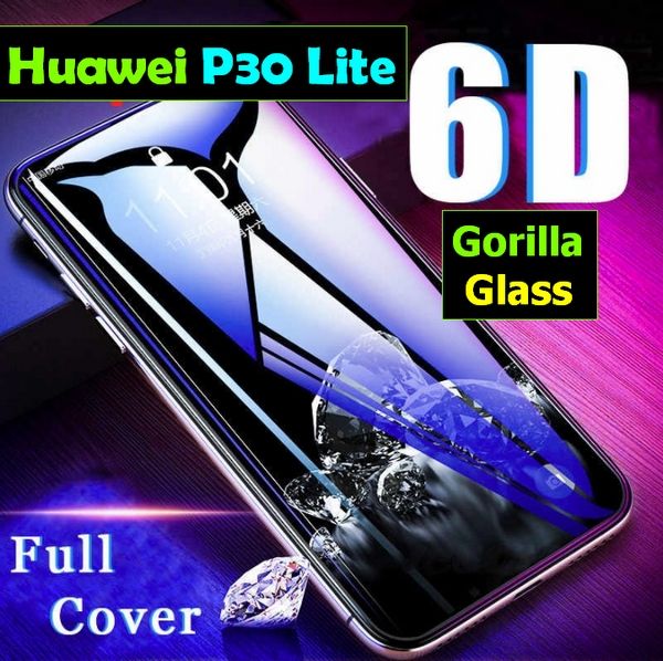 NEW 6D Gorilla Full Glue for P30 Lite Tempered Glass Screen Protector Full Edge For Huawei P30 Lite - Black