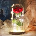 Beauty and The Beast Red Rose in Glass Dome on Wood Base, LED Lights Forever Perfect Silk Rose and Girlfriend Rose Flowers Light for Valentines Day | New Years. 