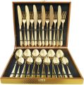 Techmanistan 24 Pieces Stainless Steel Golden Cutlery Set, Polished Cutlery For 6 People, Stainless Steel Cutlery incl. Knife, Fork, Spoon, Teaspoon, Cutlery Gift Box. 