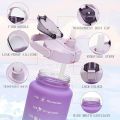 Water Bottle with Straw 3 Pcs, 64oz 32oz 16oz Time Marker Large Drinking Bottles Leakproof Half Gallon 2L Water Jugs for Sports Gym Travel BPA Free. 