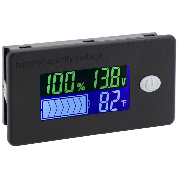 Battery Capacity Monitor,10-100V Battery Meter, 12V 24V 48V Percentage Voltage Fahrenheit Temperature Indicator Meter - black