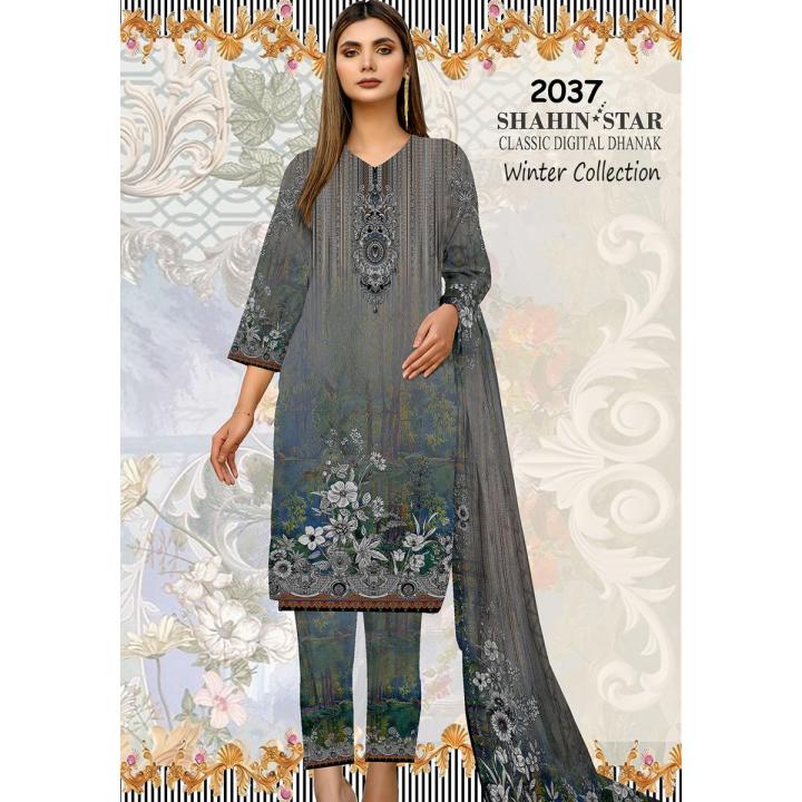 Shahin Star Classic Digital Dhanak Premium Quality Winter Clothes for Women Unstitched 3 Piece Suit DN# 2037