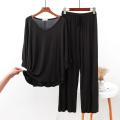 REXBAZAR - Black V Neck with Palazzo Style pajama Full Sleeves Night Suit for her. 