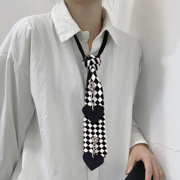 SMGSLIB Mother Gothic Tie For Women Chain Punk Necktie Rhinestone Black Punk Uniform Pre-Tied Bow Ties Women's Neck Tie Goth Ties Old Money