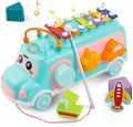 Huanger 3in1 Sorting Shape & musical Xylophone Toy Bus For Baby Toddler Baby Toy Musical School Bus Knocking Piano Car with Shape Puzzles Sensory Toys for Toddlers, Educational Learning Gift for Girls and Boys. 
