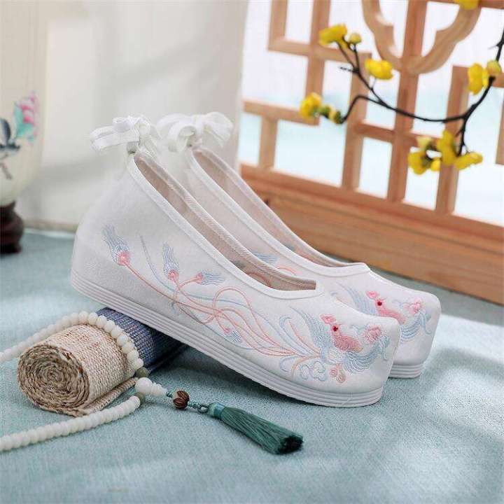 Yuying 2023 New Style Paired with Hanfu Female Embroidered Elevated Bow Shoes Upright Headed Ancient Student Shoes