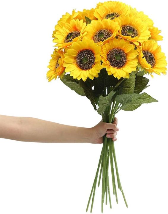 Laelfe Artificial Sunflower Flowers Long Stem Silk Fake Large ...