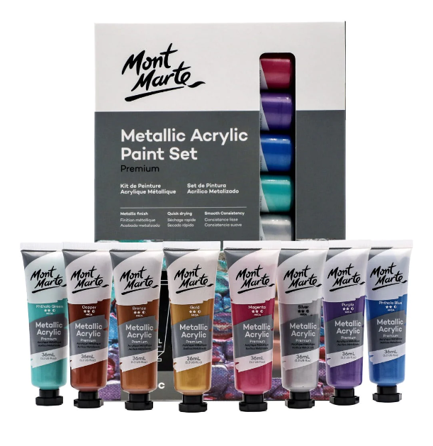 Mont Marte Metallic Acrylic Paint Set 8pc x 36ml (1.2oz)
