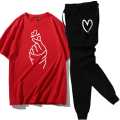 Red Stylish Printed Tracksuit for Women and Girls - Soft Cotton T-shirt and Trouser Set. 