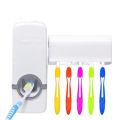 Toothpaste Dispenser With 5 Brush Holder Wall Mounted Automatic Hands Free Toothpaste Dispenser. 