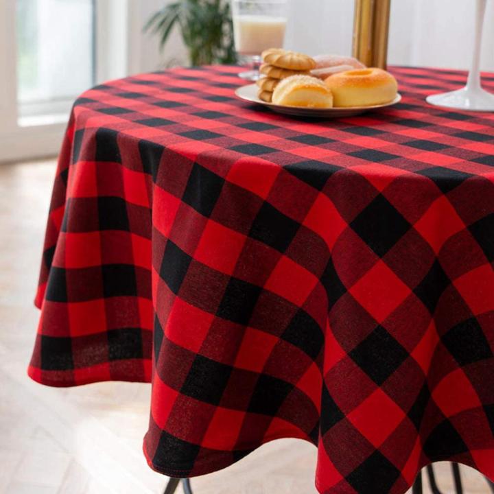Round Buffalo Plaid Tablecloth-1 * Tablecloth-black & white
