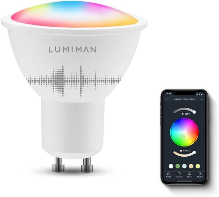 LUMIMAN Smart GU10 Spotlight Bulb, Music Sync, RGBCW Color Changing Bulb, Works with Alexa and Google Assistant, Smart WiFi Control (2.4GHz Wi-Fi Only), 5W 400LM, for Range Hood and Track Lighting