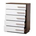 Horizontal Chester with Two-Tone White and Walnut Finish - 5-Drawer Wood Chest for Versatile Storage Solutions. 