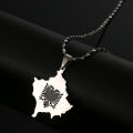 Stainless Steel Kosovo Map Albania Eagle Pendant Necklace for Men Women Ethnic Map Jewelry. 