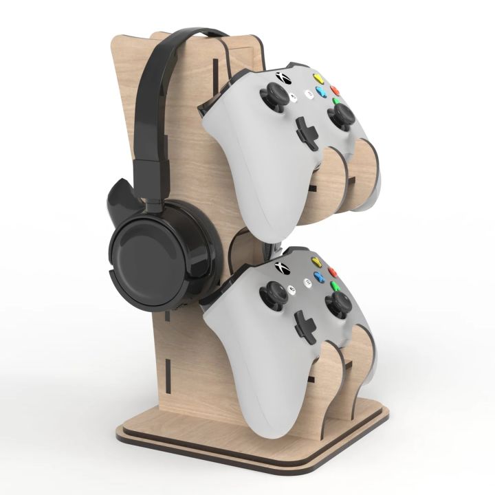 Game Pad Racks Wooden Gaming Controller Stand with Headset Holder, Dual Gamepad ...