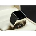 Square Shape Natural Black Agate Women Plain Ring Sterling Silver 925 Handmade Black Aqeeq Ring. 