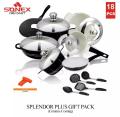 SONEX Splendor Plus Gift Pack Cookware Set with Steel Lid - 18 Pieces - Ceramic Coating - Black. 