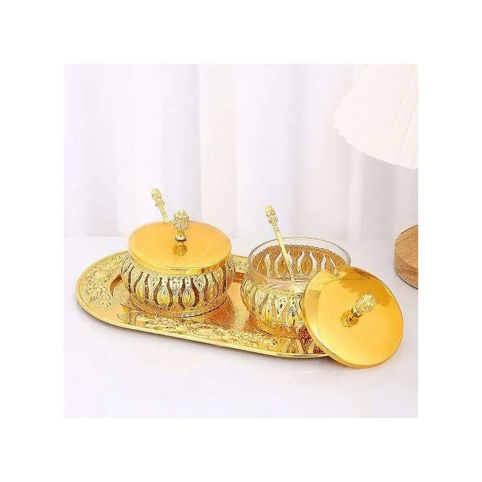2-Piece Glass Condiment Containers with Metal Tray and Spoons – Elegant ...