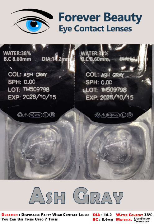 Ash Gray Cosmetic Colored Contact Lenses Eye Contact Lenses Forever Beauty / Disposable Lenses / Eye Lense / Color Lense / Eye Lenses For Girls Women Men