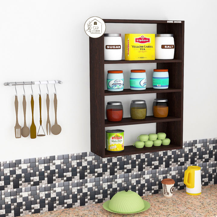 Elegant Kitchen Display Storage Rack Shelf Classic Walnut Engineered Wood Open Book Shelf DIY (Do-It-Yourself) Finish Color - Dark Brown by Home Décor Decorative
