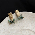 Handmade Design Sense Green Phantom Quartz Stone Earrings Female Niche Unique Style Retro Stud Earrings Stylish and Unique Earrings High Sense. 