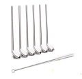 Pack of 6 Straws Spoons, Colored Straw Spoon 2 in 1 Stainless Steel Straw Spoon with Dual Use Bar, Juice, Shake, Smoothie, Coffee, Reusable, with 1 Cleaning Brush - SILVER & GOLDEN. 