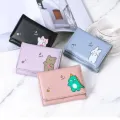 PU Leather Cartoon-Themed Tri-Fold Wallet for Women - Casual Animal Print Card Holder Style. 