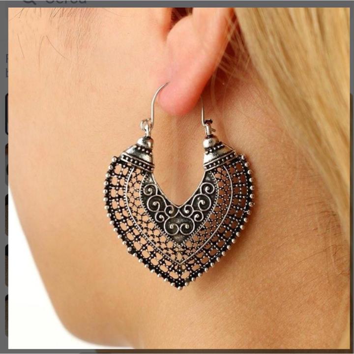 New styleBoho 925 Sterling Silver Elegant Vintage Style Tibetan Tibet Heart Hook Earrings