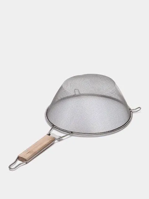 ORANGLES Heavy Quality Deep Frying Strainer with Wooden Handle | Stainless Steel Fine Mesh Skimmer | Oil Strainer for Kitchen - detailed closeup view - illustrating benefits - Image 3 of 3 | created for all | Shop Heavy Quality Deep Frying Strainer with Wooden Handle | Stainless Steel Fine Mesh Skimmer | Oil Strainer for Kitchen North Carolina | Free Shipping ORANGLES