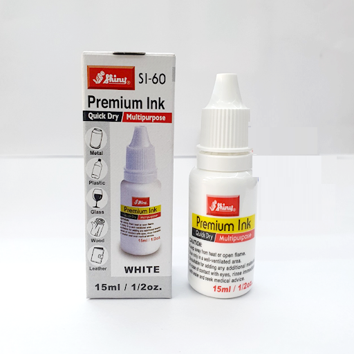 Shiny SI-60 White Premium ink | Permanent quick dry multipurpose stamp Ink white Color 15ml fast dry permanent stamp ink for plastic, glass , wood etc