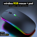 FunBug Dual Mode Rechargeable Wireless Bluetooth Gaming Mouse RGB with adjustable DPI ~ Silent Click, Ultra-thin Mini Wireless 2.4G Optical Mouse with MousePad for Laptop, PC, Computer, Mobile, MacBook, iPad, Tablet, Smart LED TV. 