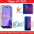 Oppo A9 2020 Full Black 9D5D6D10D11D21D Tempered Glass Screen Protector Full Glue  + Back Camera 9H Gorilla Flexible Protector + Back Jelly Protector Clear Soft Protection Film Transparent Hydrogel Film Protector For Oppo A9 2020. 