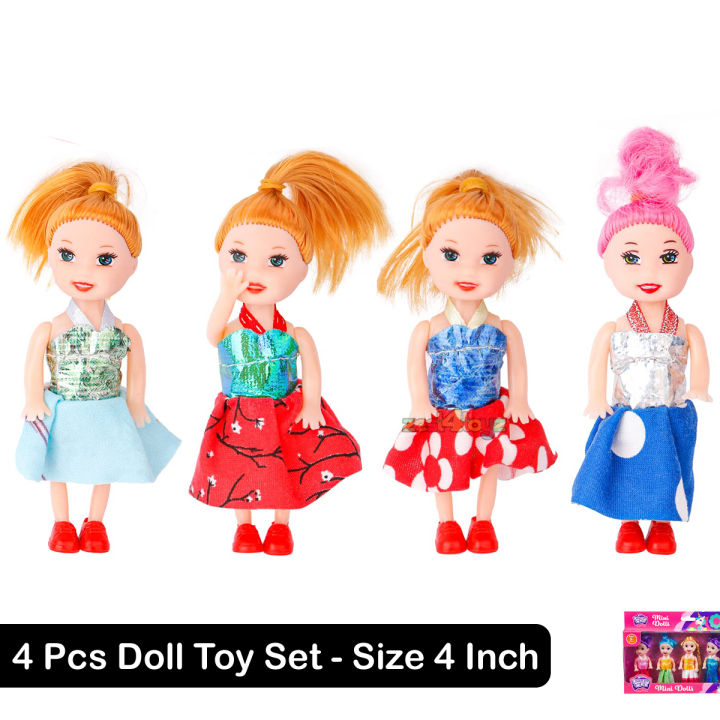 4 Pcs Set - Soft Mini Princess Doll Toys For Girls - 4 Inch - Colorful Hair and Clothing Fancy Dress Dolls Toy For Kids Boys and Girls