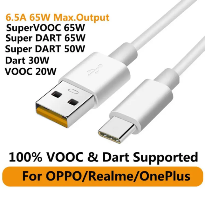 100% Original Genuine OPPO_green 20W 5V 4A / 65W 5V 6.5A Super Fast VOOC Charging Cable USB Type-C - Green Port
