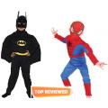 Pack of 2 Costumes Spiderman & Batman for Kids 2 Year to 10 Years. 