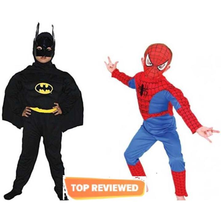 Pack of 2 Costumes Spiderman & Batman for Kids 2 Year to 10 Years