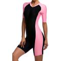 Women Half Swimming Suit Half Sleeves Two Tone Front Zipper. 