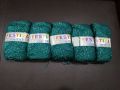 Festival simile Acrylic Yarn balls 3ply 5x balls deep green color with silver wire. 
