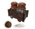 Set of Two Artisanal Wooden Namak Dani Salt and Pepper Set - Fancy 2-Piece Kitchenware, Handcrafted Eco-Friendly Salt Cellar and Pepper Shaker, Rustic Design with Natural Wood, Ideal for Chef and Stylish Kitchen Decor, Includes Stand, Durable and Unique. 