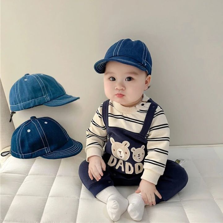 Retro Denim Baseball Cap for Baby Boy Girl Summer Soft Brim Infant Peaked Hat Korean Adjustable Drawstring Kids Sun Hats