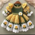 Handmade Crochet Baby Girl Frock | Pink & White Knitted Dress | Soft Wool Newborn to 2 Years Party Wear. 