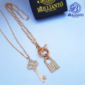 2 Pcs Crystal Lock and Key Necklace Pendant for Girls Golden Shiny Stylish Long lock Chain For Girls lock locket. 