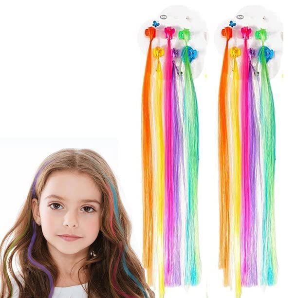 Hair Extensions For Kids Hair Accessories For Girls Hair Clips strips For Kids Baby Hair Accessories Artificial Hair Random Colors 6 PC