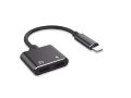 Universal 2-in-1 lightning 8pin Male to two Female dock extender connector adapter - Black. 