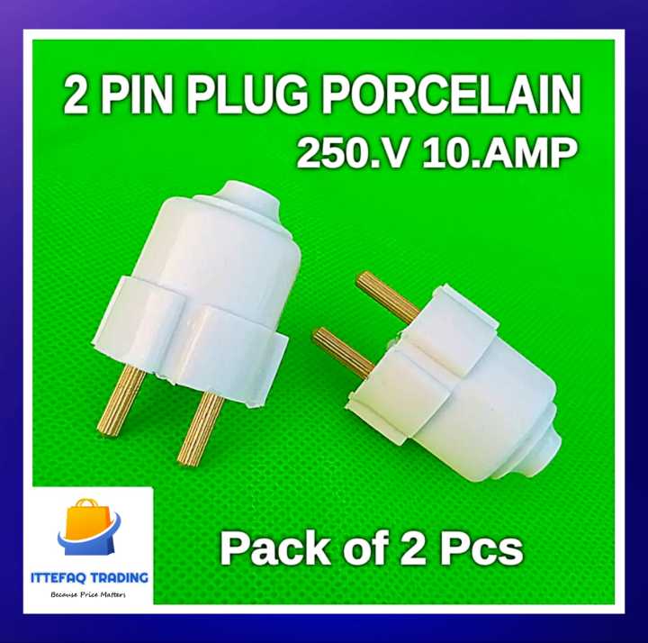 2 Pin Male Plug 250V 16A High Quality Ceramic Base- 2 Pcs Pack