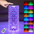 Elegant Rose Crystal Rechargeable Table Lamp – LED Diamond Touch Sensor Desk Lamp with RGB Remote Control, 16 Color Changing Night Light, USB Battery-Powered Projection Lamp, Home Decor for Bedroom, Living Room, Nightstand, Parties, Gifts, and Special Day. 