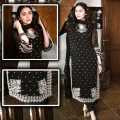 HS Fashion - 3 Piece Embroidered Traditional Unstitched Suit For Women / Unstitched Fabric For Women / Dress For Girls / Fancy Suit For Women & Girls / Chiffon Suit & Dupatta - Ladies Chiffon Crinkle Embroidered Black Shalwar Kameez HS-197 (Unstitched). 
