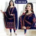 Ladies Navy Blue Embroidered Dress ST-940 (Unstitched). 